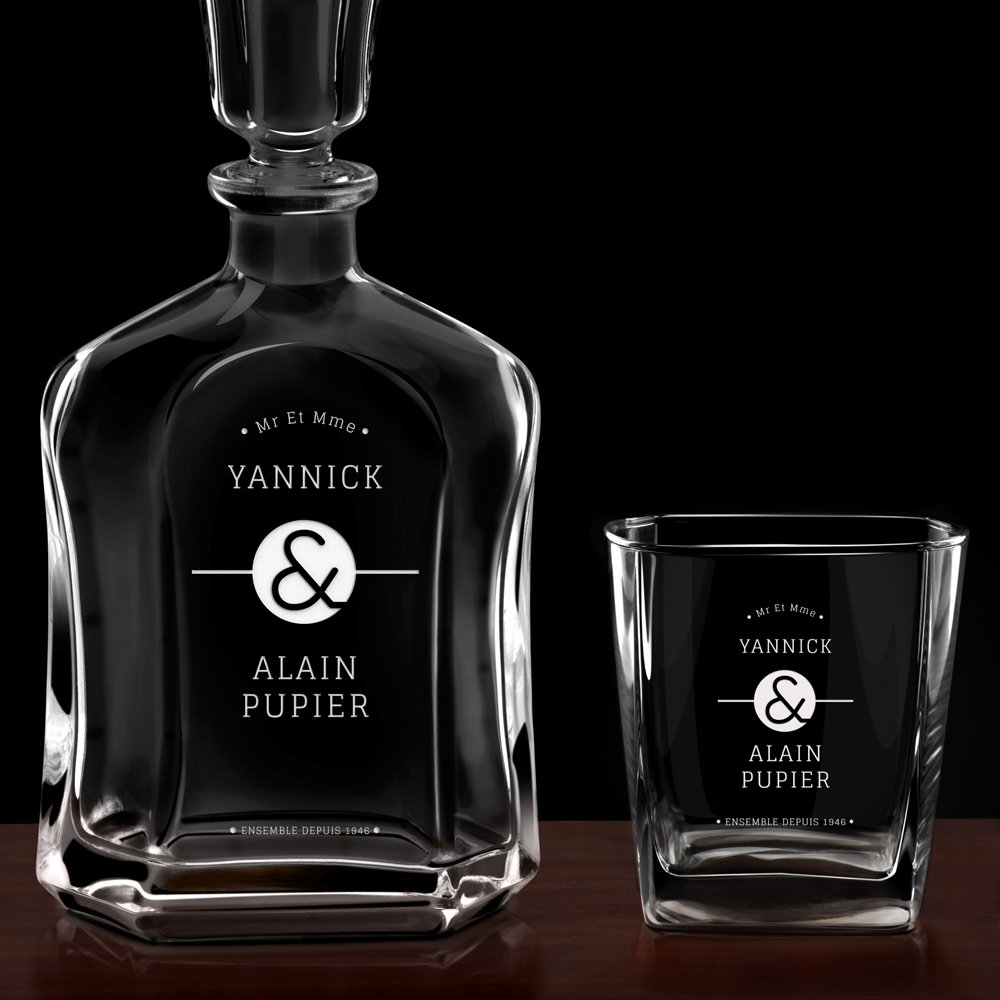 Set Carafe à whisky et 4 verres avec gravure pour couple