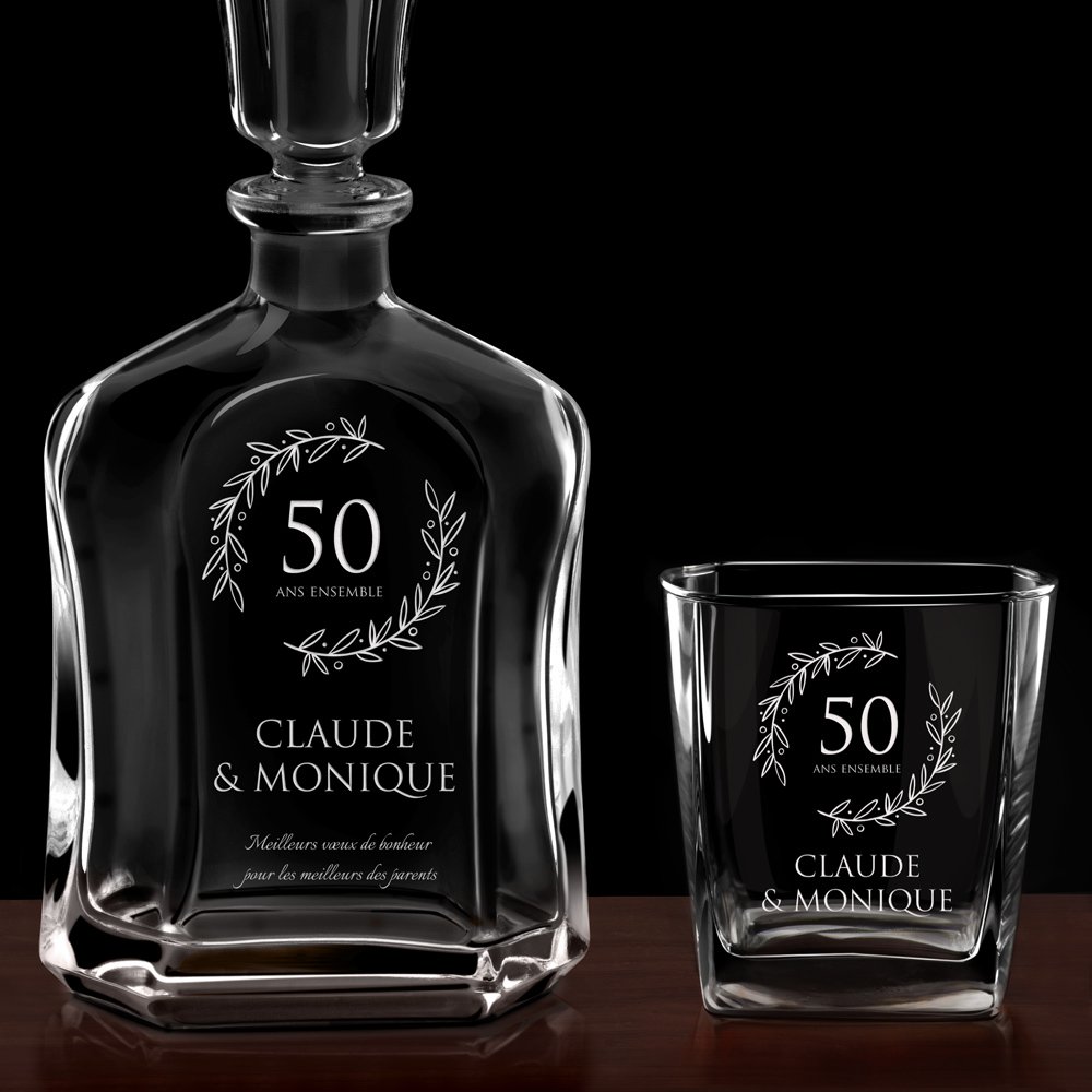 Set Carafe à whisky et 4 verres avec gravure pour couple pour 50 ans de mariage