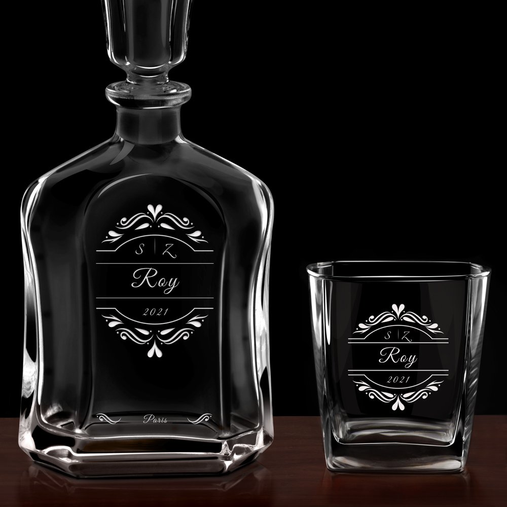 Set Carafe à whisky et 4 verres avec gravure pour couples