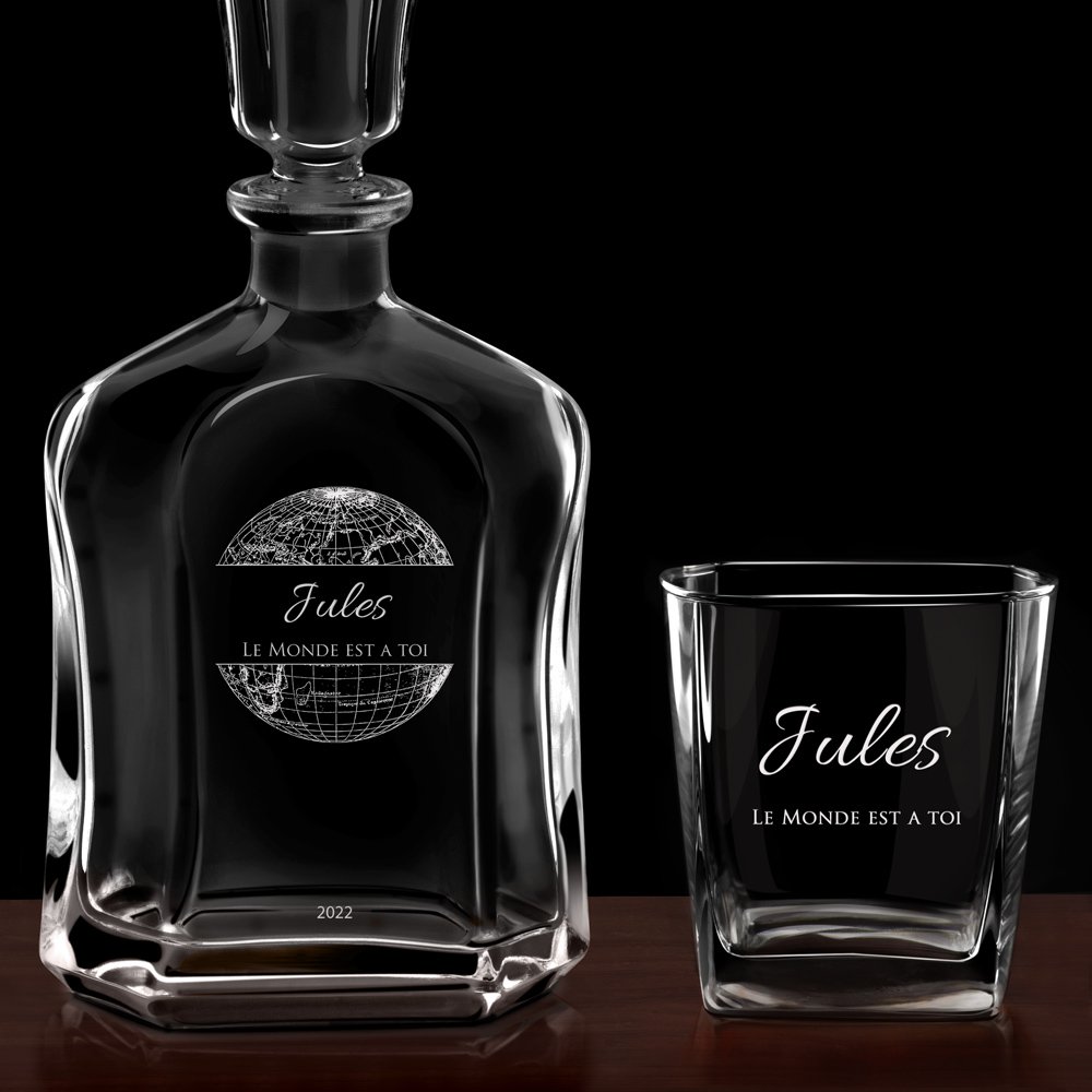 Set Carafe à whisky et 4 verres avec gravure pour un homme élégant pour sa promotion au travail