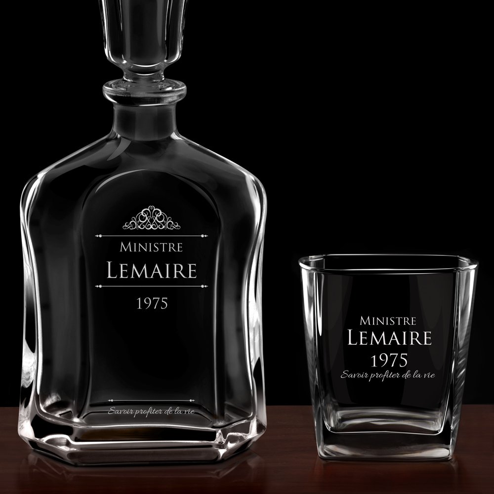 Set Carafe à whisky et 4 verres avec gravure pour un ministre pour son anniversaire