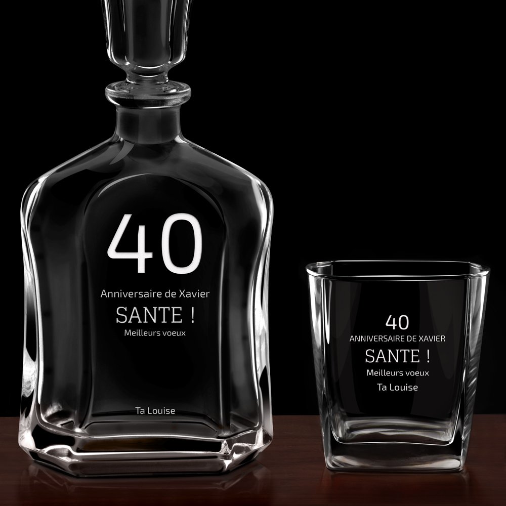 Set Carafe à whisky et 4 verres avec gravure pour homme pour 40e anniversaire 