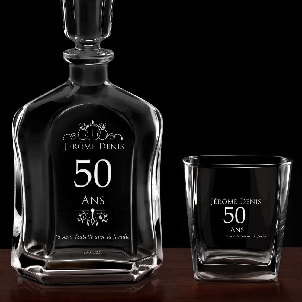 Set Carafe et 2 verres à whisky avec gravure pour homme pour 50 ans