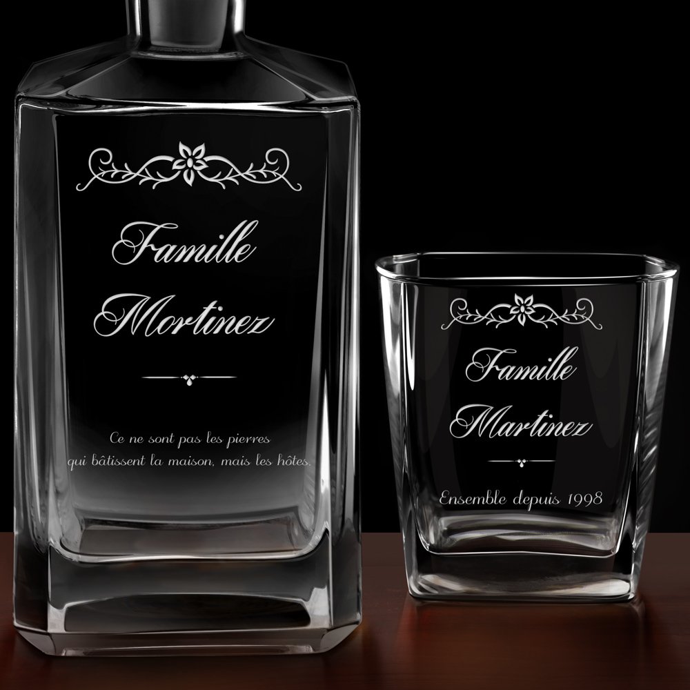 Carafe à whisky Bourbon et 6 verres avec gravure pour couple