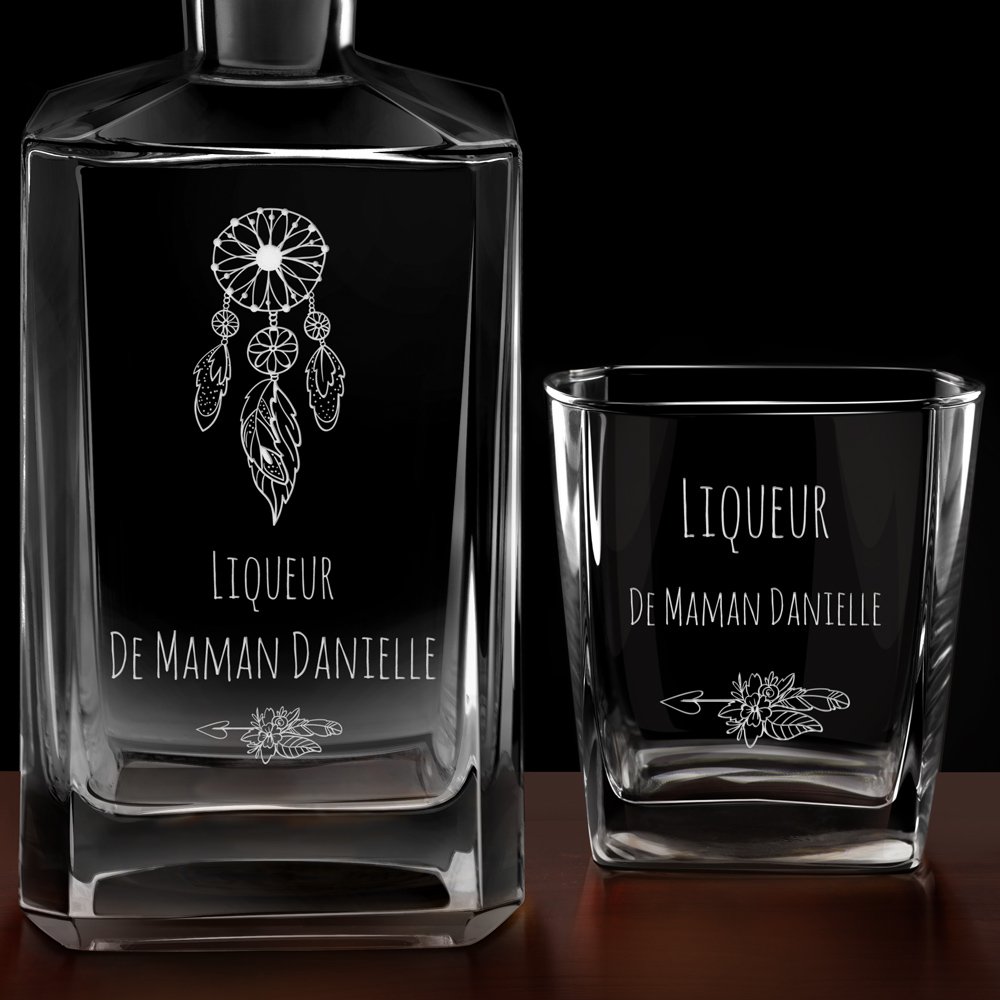 Carafe à whisky Bourbon et 6 verres avec gravure pour grand-mère préférée