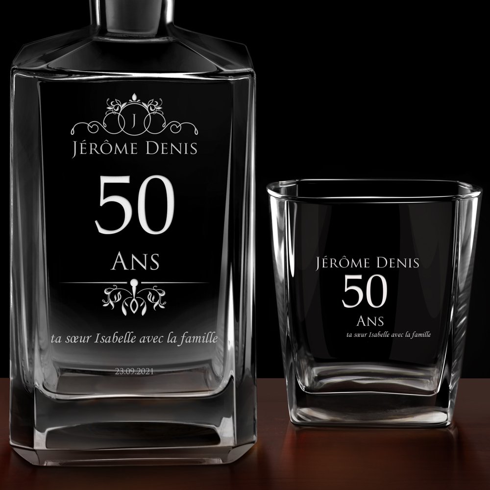 Carafe à whisky Bourbon et 6 verres avec gravure pour homme pour 50e anniversaire