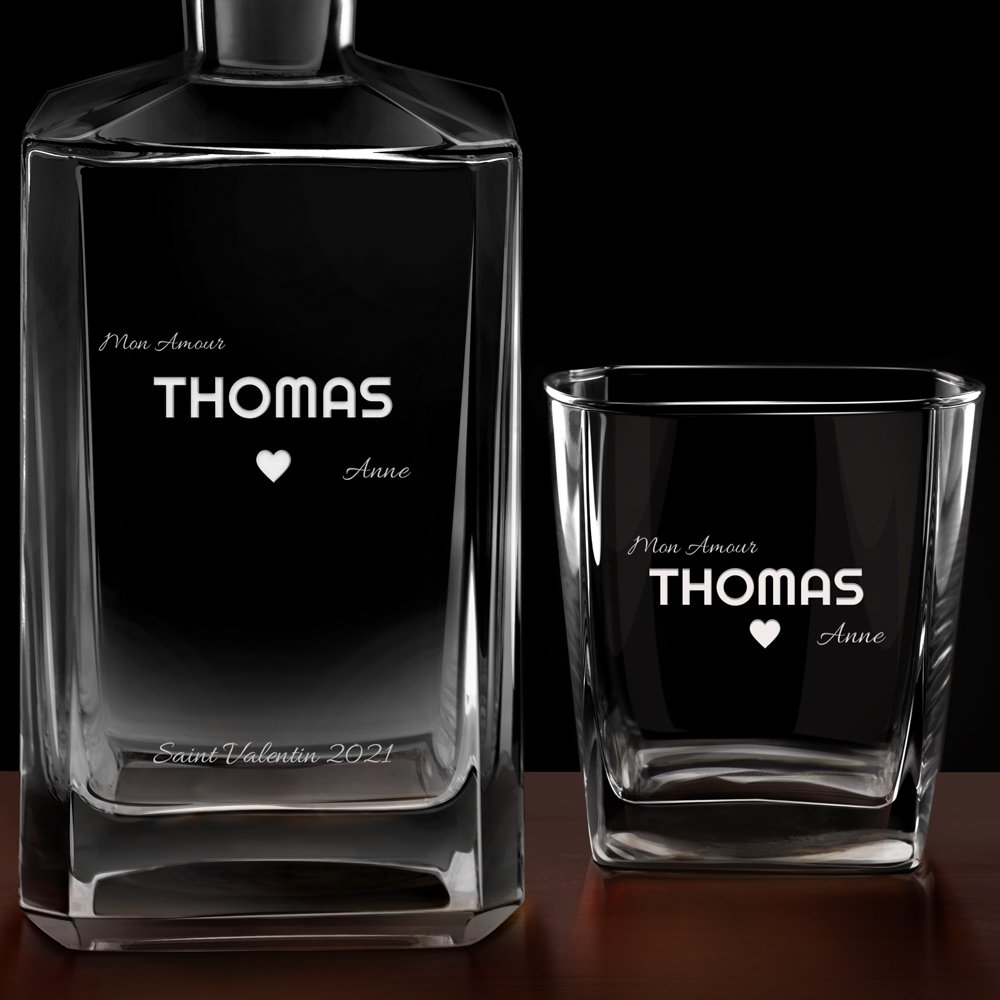 Carafe à whisky Bourbon et 6 verres avec gravure pour un homme pour la Saint-Valentin