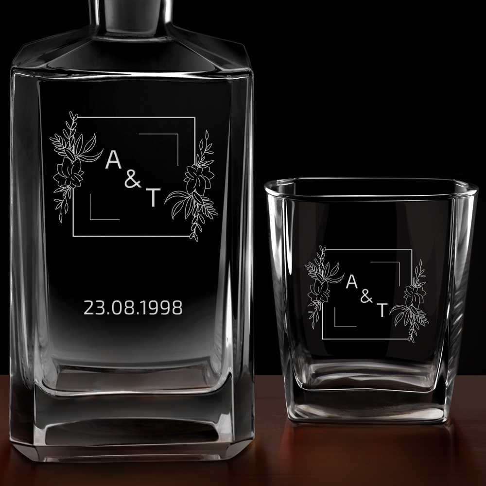 Carafe à whisky Bourbon et 4 verres avec gravure pour mariage