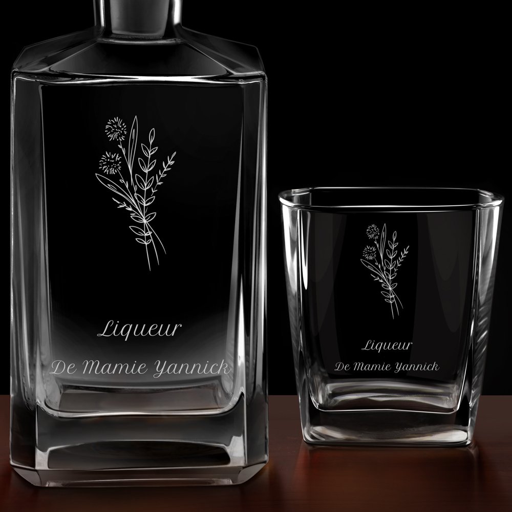 Carafe à whisky Bourbon et 4 verres avec gravure pour grand-mère
