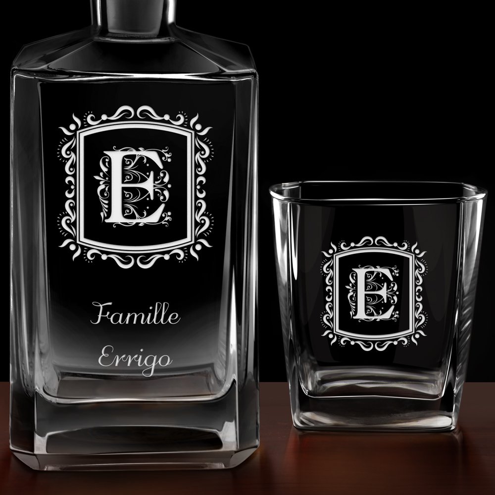 Carafe à whisky Bourbon et 4 verres avec gravure pour famille