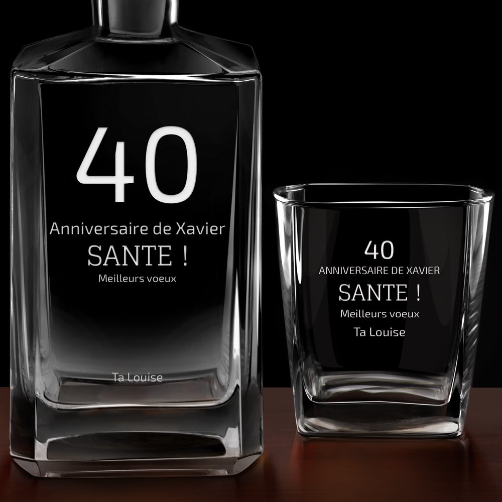 Carafe à whisky Bourbon et 4 verres avec gravure pour homme pour 40e anniversaire