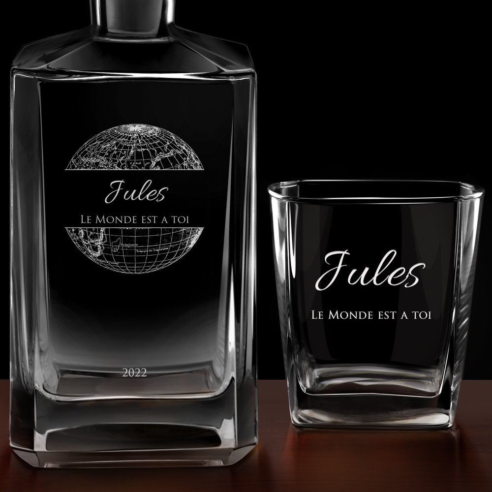 Carafe à whisky Bourbon et 4 verres avec gravure pour jeune homme pour 18e anniversaire