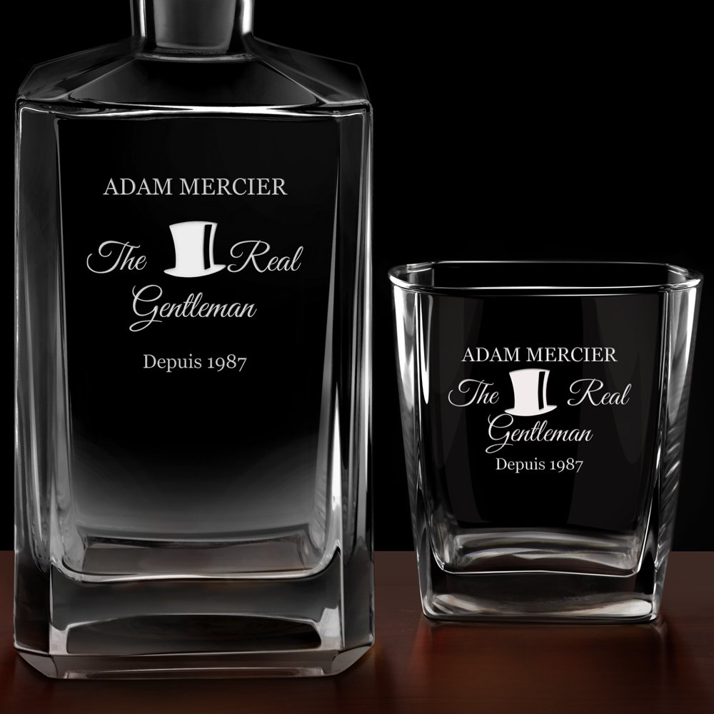 Carafe à whisky Bourbon et 4 verres avec gravure pour homme