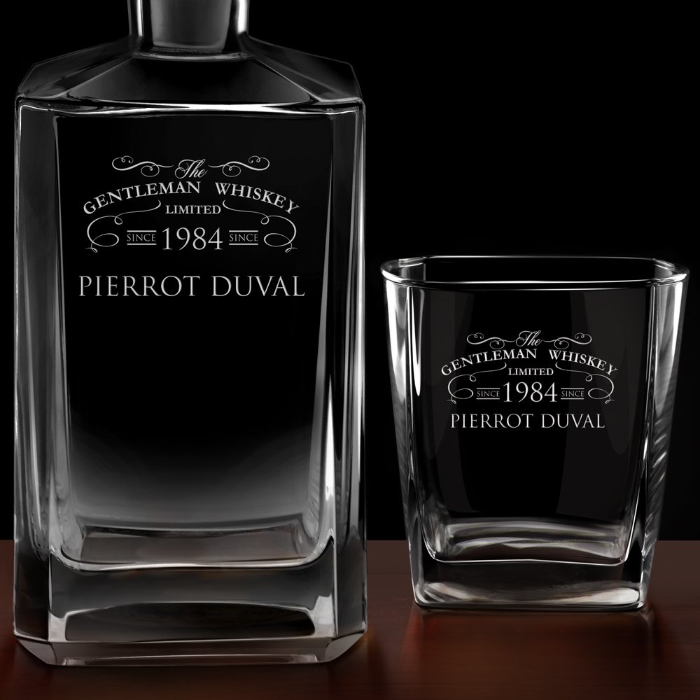 Carafe à whisky Bourbon et 4 verres avec gravure pour gentleman pour anniversaire