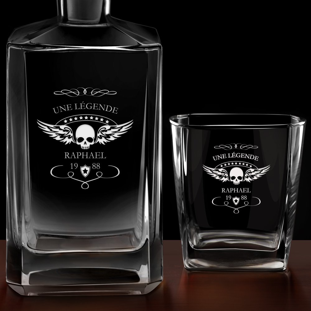 Carafe à whisky Bourbon et 2 verres avec gravure pour motard pour anniversaire