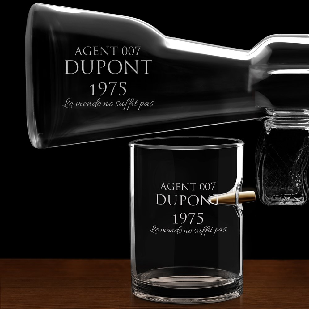 Carafe Fusil et 4 verres avec gravure pour homme fan de films d'action