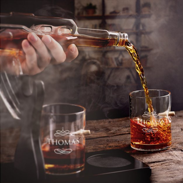 Carafe Fusil et 4 verres avec gravure pour homme avec prénom