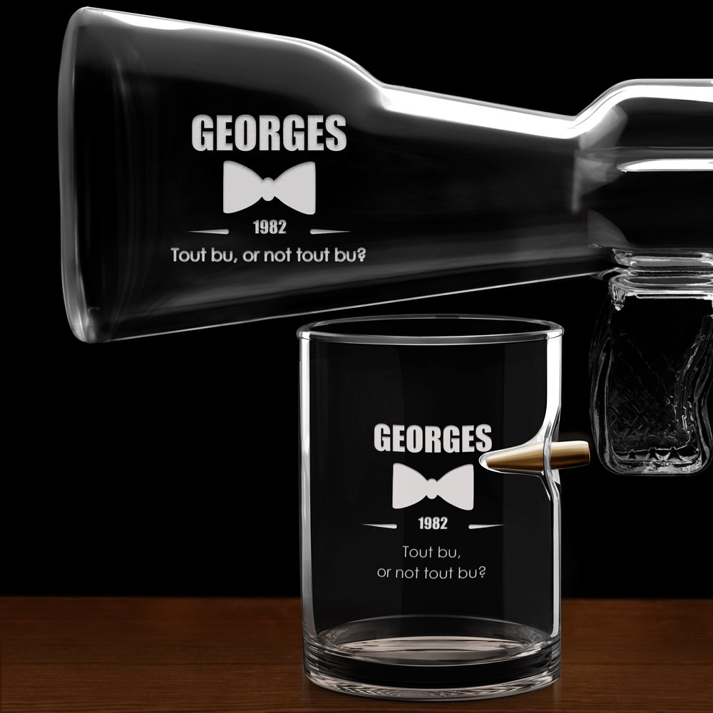 Carafe Fusil et 4 verres avec gravure pour connaisseur de whisky et gentleman