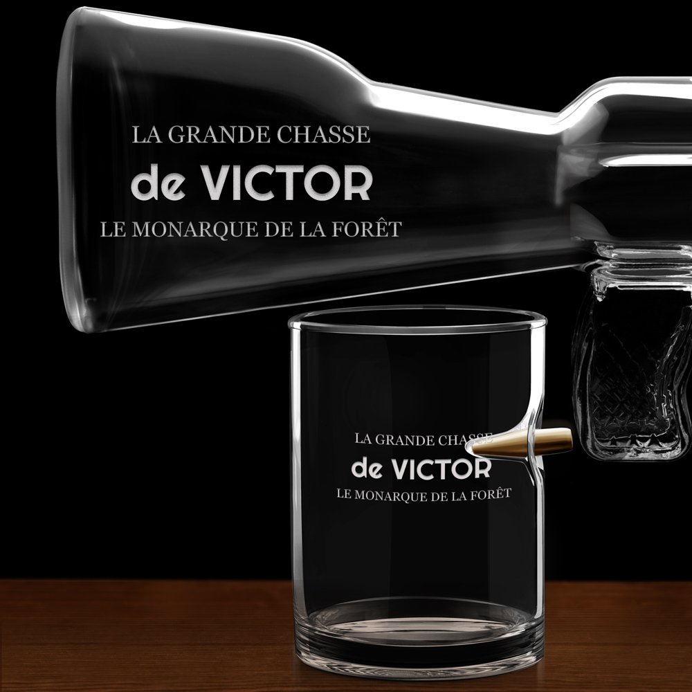Carafe Fusil et 4 verres avec gravure pour un passionné d'armes