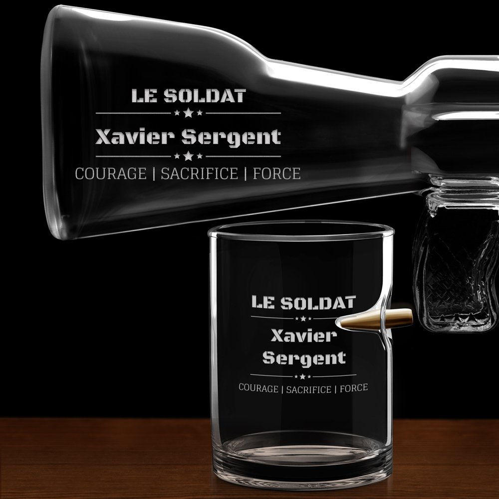 Carafe Fusil et 4 verres avec gravure pour homme soldat pour son anniversaire
