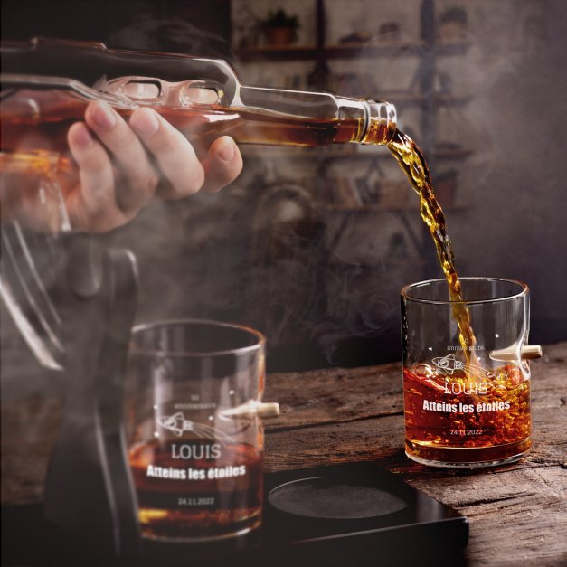 Carafe Fusil et 4 verres avec gravure pour père pour son 50e anniversaire