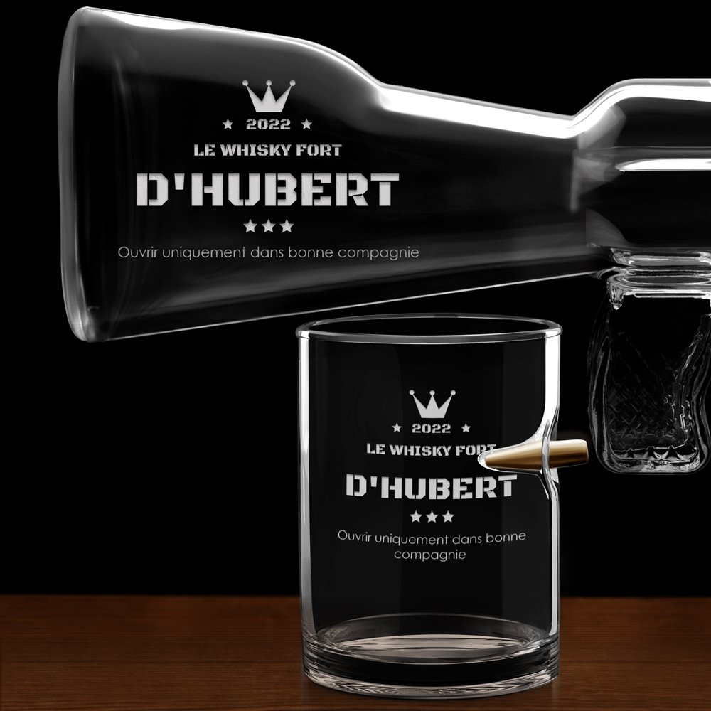 Carafe Fusil et 4 verres avec gravure pour ami avec prénom et date
