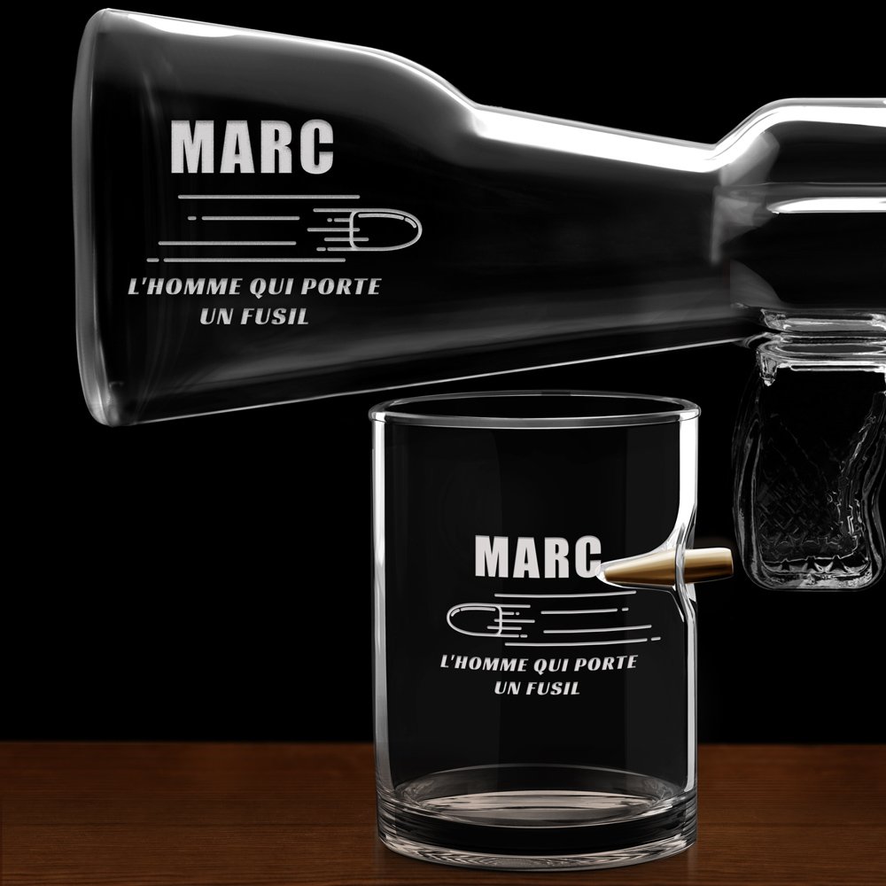 Carafe Fusil et 4 verres avec gravure pour hommes pour anniversaire
