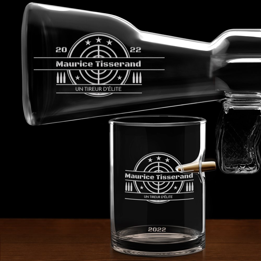Carafe Fusil et 4 verres avec gravure pour homme policier gendarme