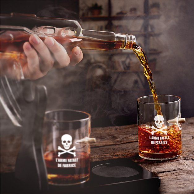Carafe Fusil et 4 verres avec gravure pour homme