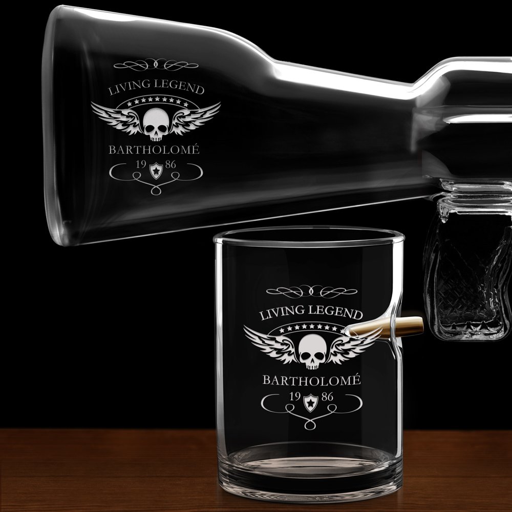 Carafe Fusil et 4 verres avec gravure pour lui fan de moto