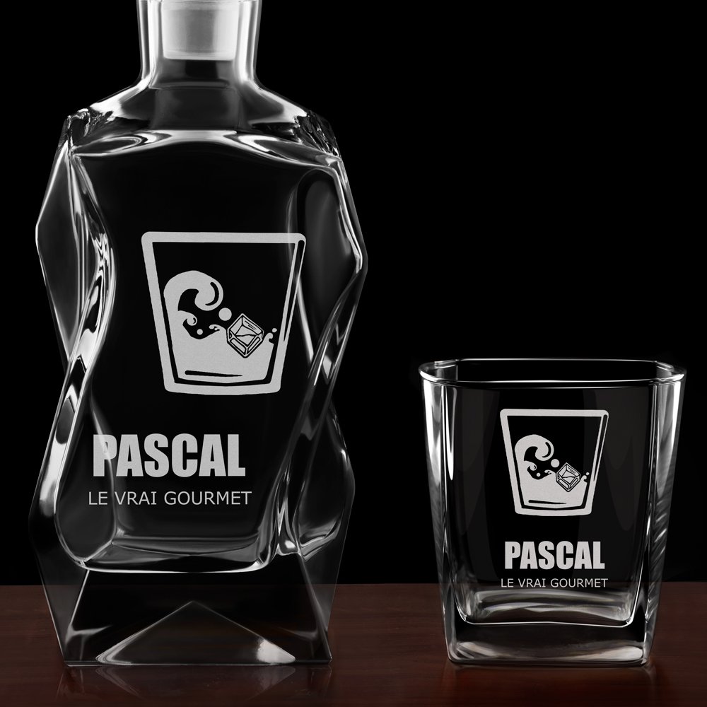 Ensemble Carafe Courbe et 6 verres avec personnalisation pour connaisseur de whisky