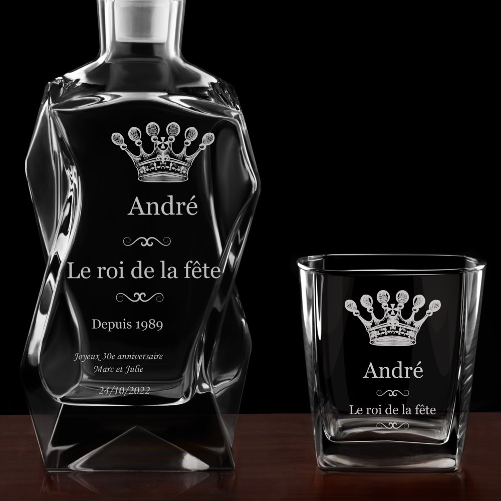 Ensemble Carafe Courbe et 6 verres avec gravure pour 30 anniversaire pour lui