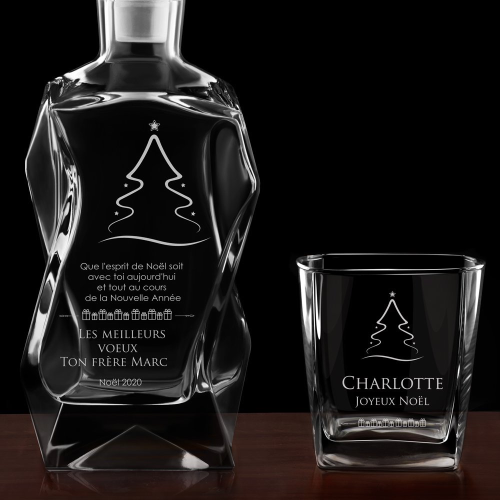Ensemble Carafe Courbe et 6 verres avec gravure pour une sœur - Noël