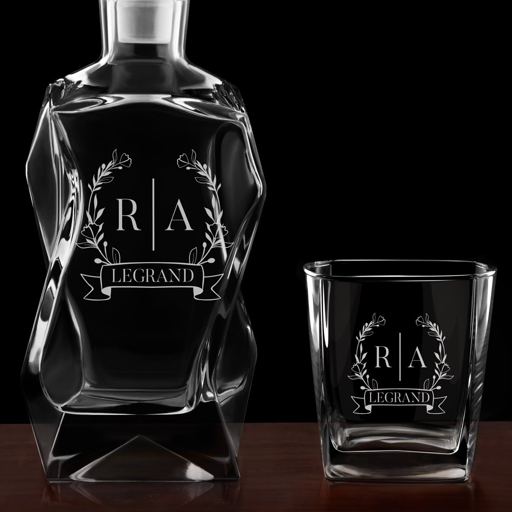 Ensemble Carafe Courbe et 4 verres avec gravure pour couples