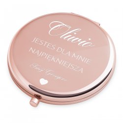 Miroir de poche rond personnalisé de couleur or rose pour elle pour la Saint-Valentin