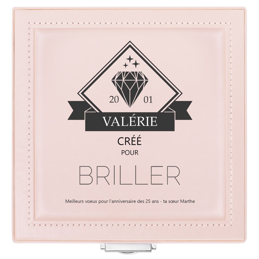 Coffret à bijoux rose personnalisé pour une sœur pour son 25e anniversaire