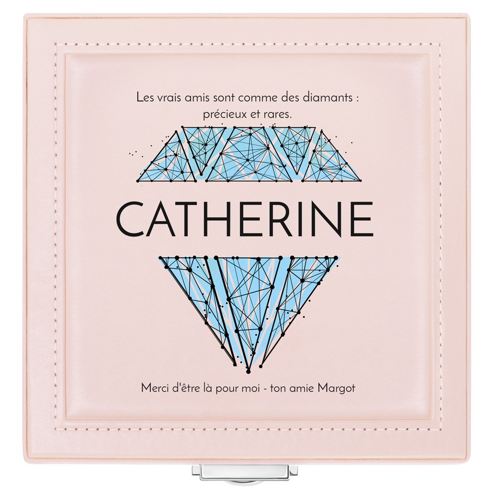 Coffret à bijoux rose avec impression pour amie témoin de mariage
