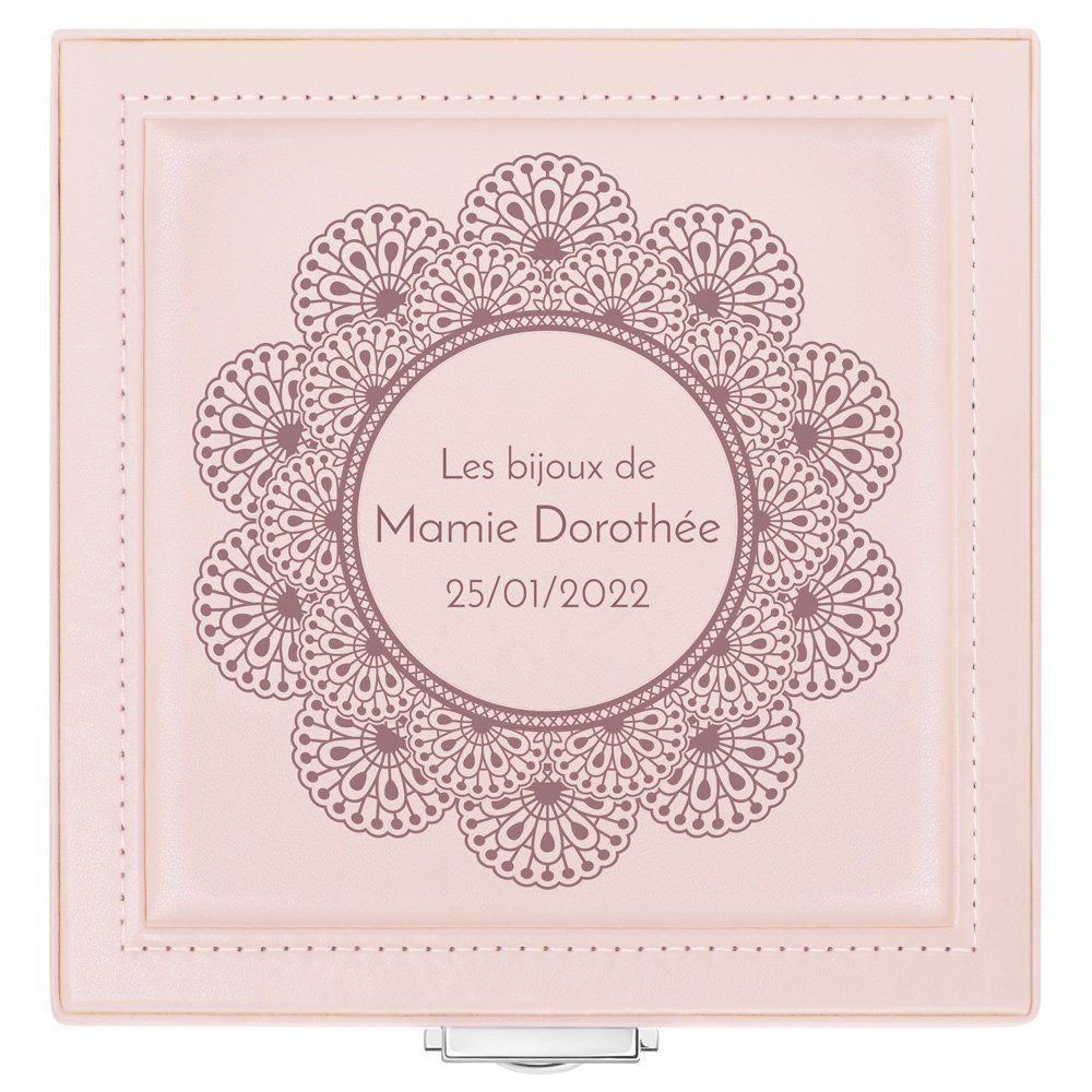Coffret à bijoux rose avec impression pour l'anniversaire de grand-mère