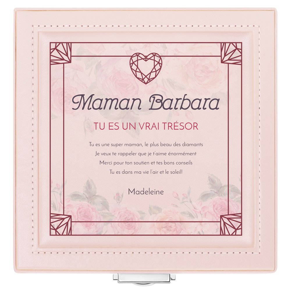 Coffret à bijoux rose personnalisé pour l'anniversaire de maman