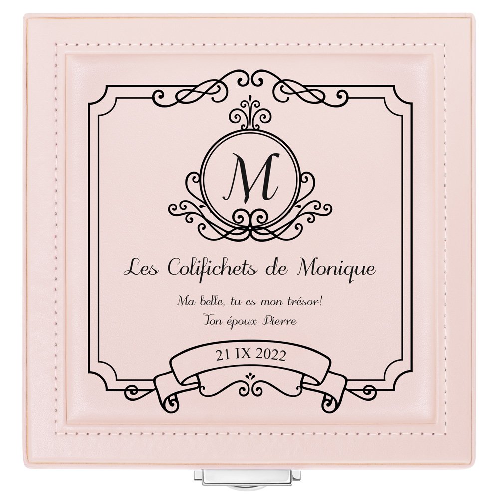 Coffret à bijoux rose personnalisé pour une femme pour l'anniversaire de mariage