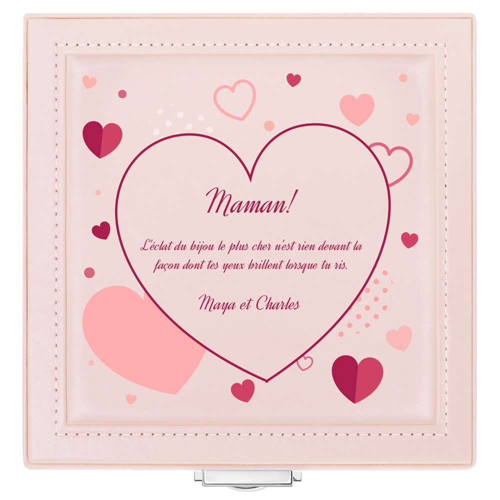 Coffret à bijoux rose avec impression pour la fête des mères