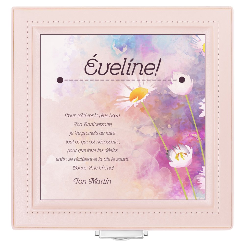 Coffret à bijoux rose personnalisé pour l'anniversaire d'une épouse
