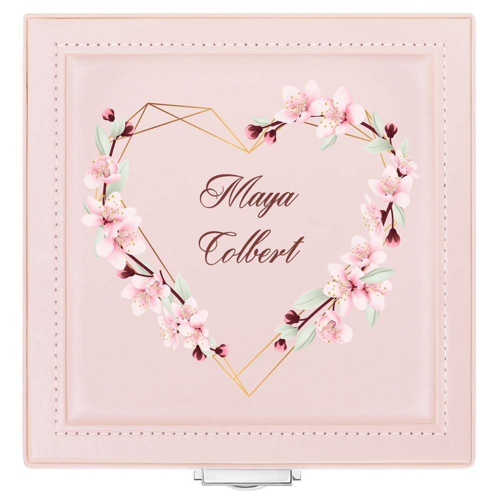 Coffret à bijoux rose personnalisé pour elle pour l'anniversaire de mariage