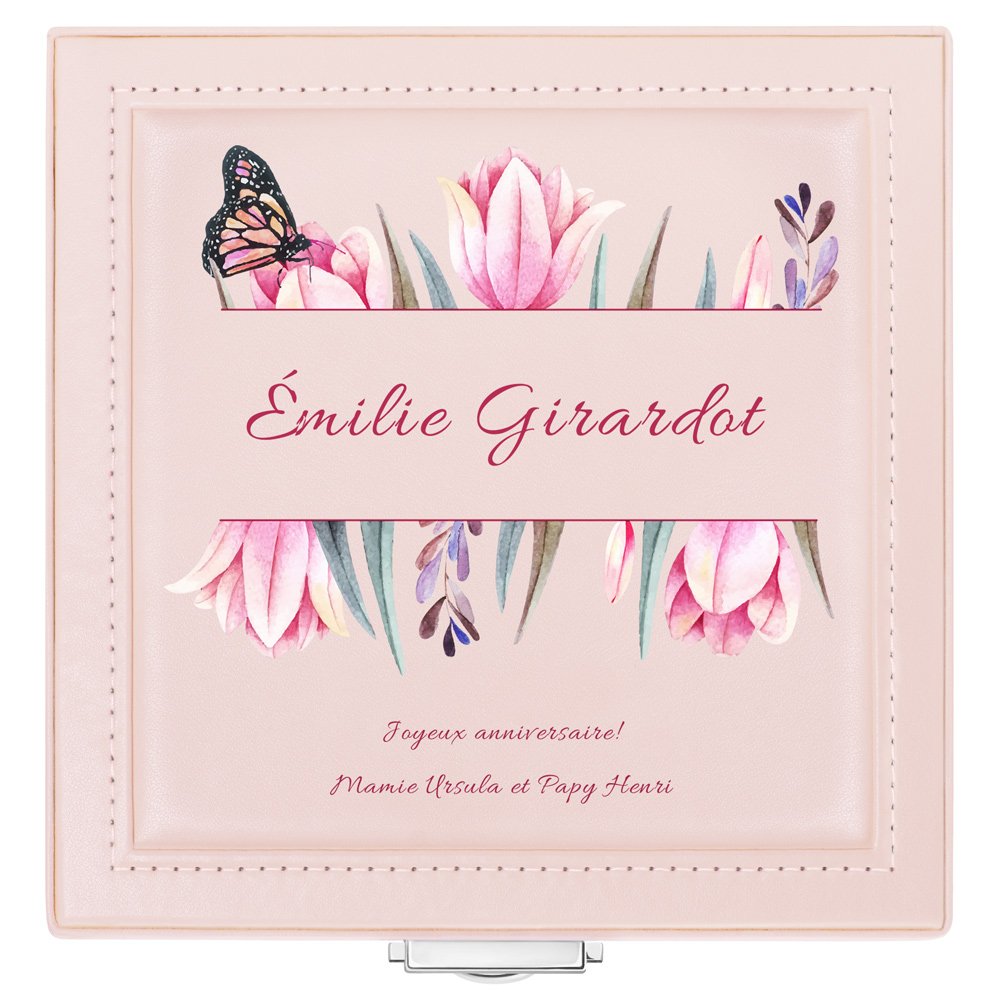 Coffret à bijoux rose avec impression pour l'anniversaire d'une petite-fille