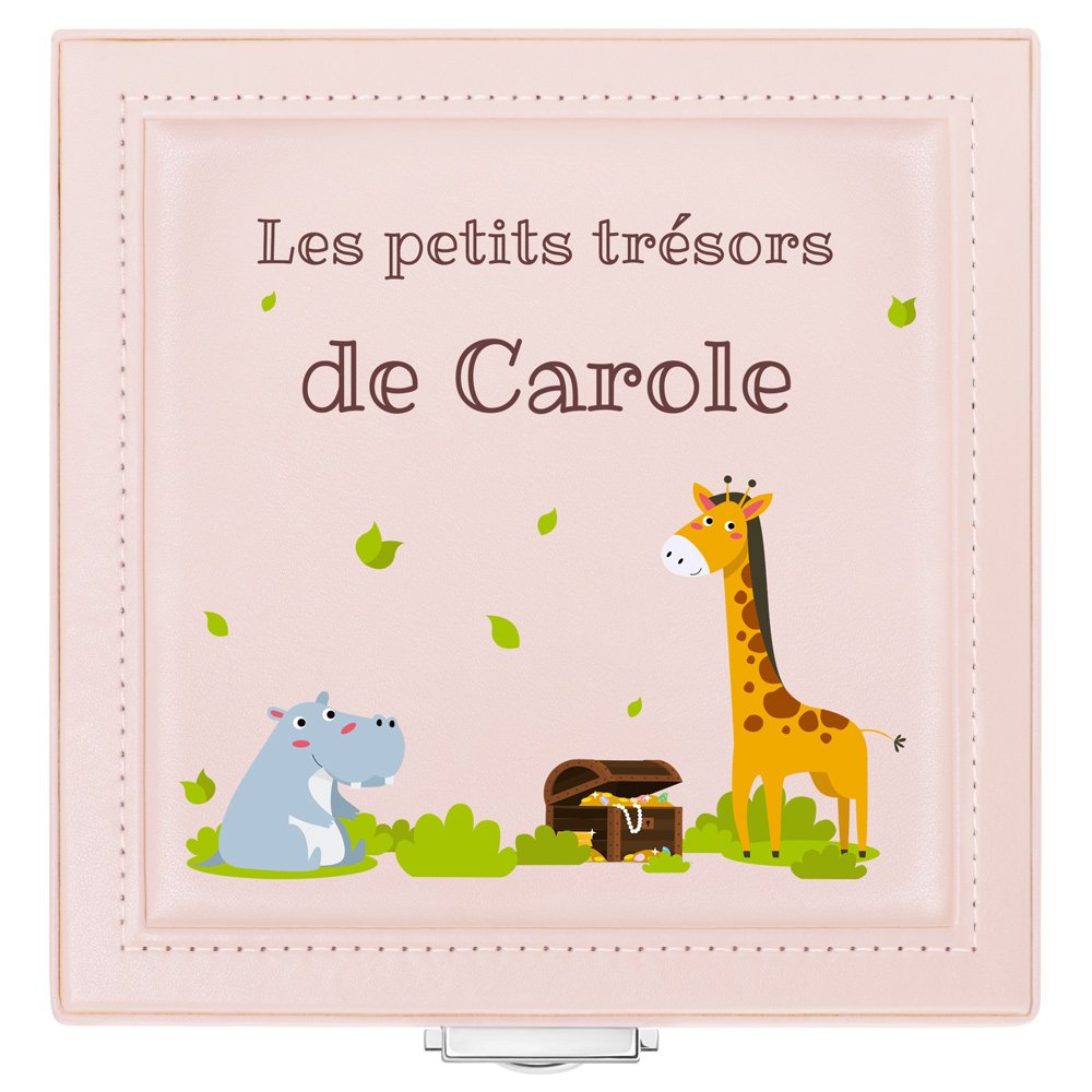 Coffret à bijoux rose avec impression pour l'anniversaire d'une nièce