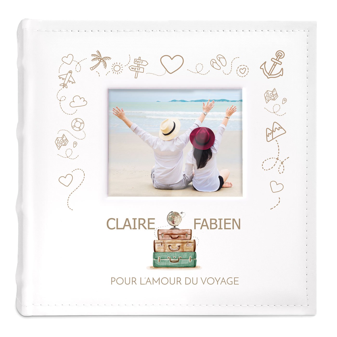 Album Photo avec fenêtre photo et impression pour couple voyageurs mariage