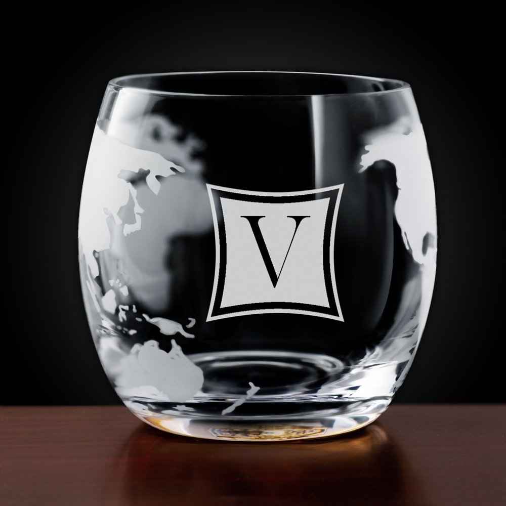 Carafe à whisky Globe avec bateau avec gravure sur 2 verres pour 50e anniversaire d'un homme