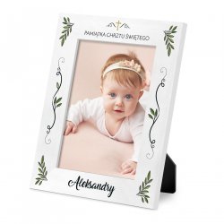Cadre photo personnalisé en bois blanc pour une petite fille pour son baptême 