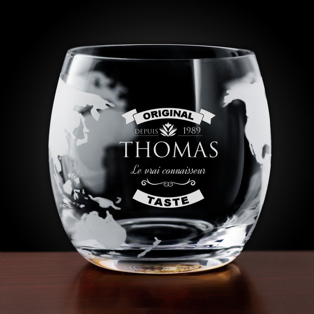 Carafe à whisky Globe avec bateau avec gravure sur 2 verres pour un vrai connaisseur de whisky
