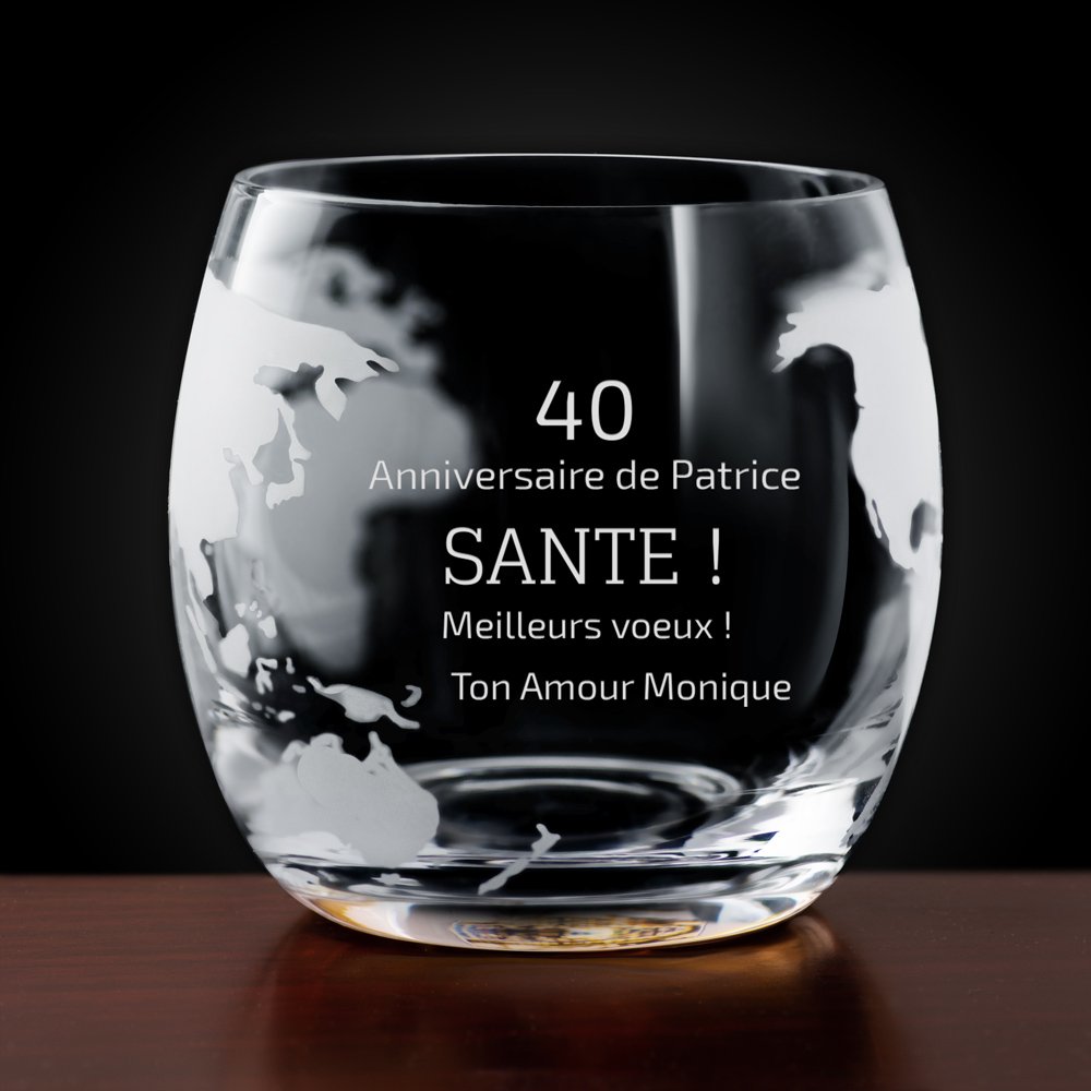 Carafe à whisky Globe avec bateau avec gravure sur 2 verres pour homme pour ses 40 ans 